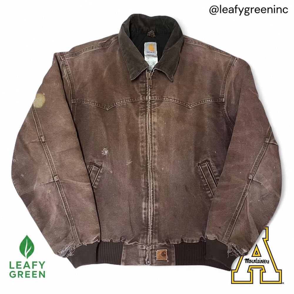 Carhartt J14 Santa Fe DKB Brown Quilt Lined Duck Canvas Zip Jacket us L Whisker